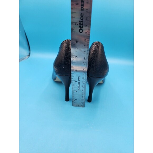 Anne Klein 2 Sz 7M Black Heels AKLARS D'Orsay Peep Toe Stiletto Faux Snakeskin - Picture 4 of 7